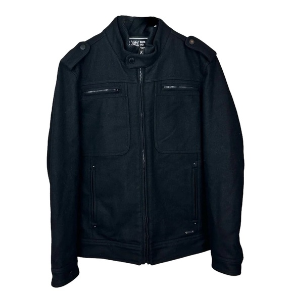 Buffalo David Bitton Wool Blend Black Military Jacket Heavy Duty Small Men’s